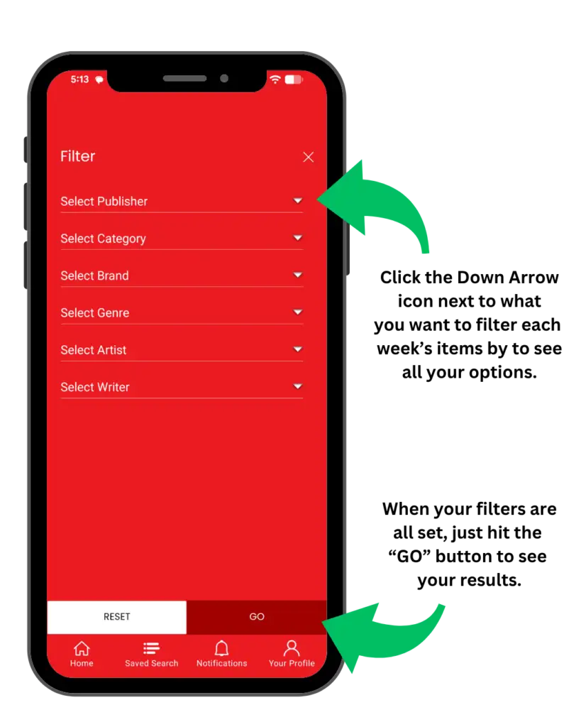 ComicHub filters options
