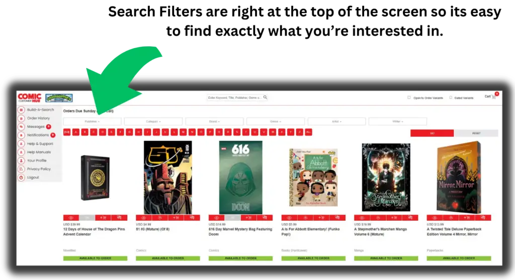 Where ComicHub web filters are located