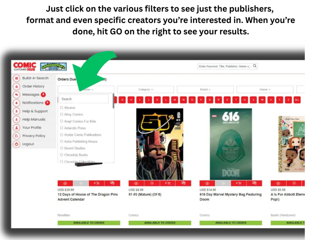 ComicHub Web Filter Options